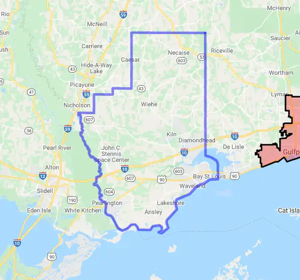 County level USDA loan eligibility boundaries for Hancock, Mississippi