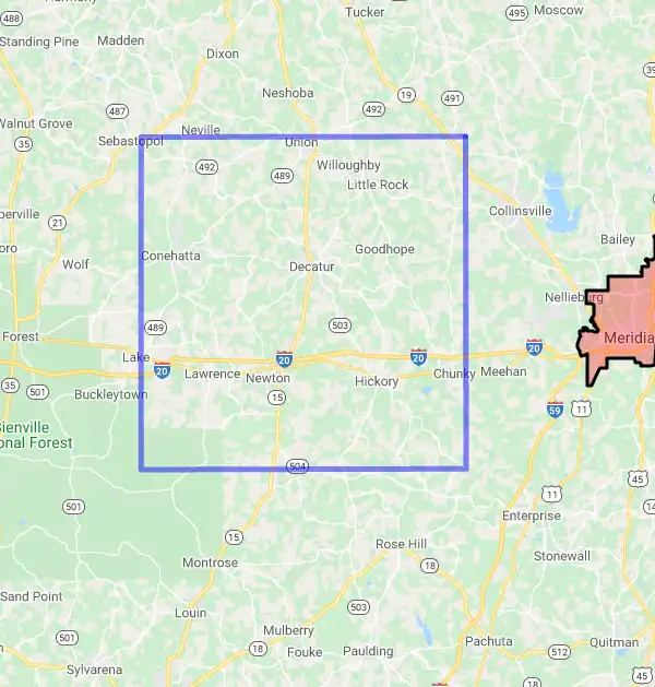 County level USDA loan eligibility boundaries for Newton, Mississippi