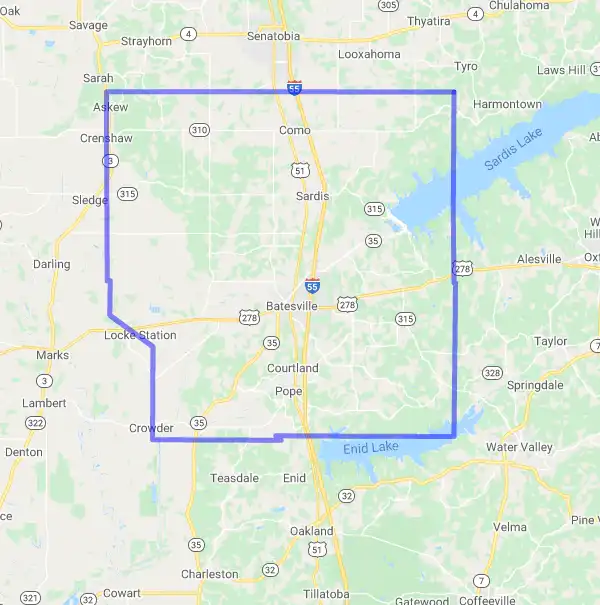 County level USDA loan eligibility boundaries for Panola, Mississippi