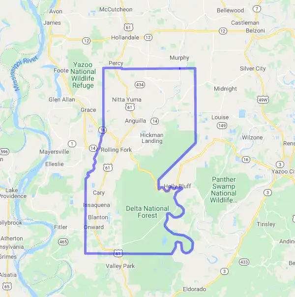 County level USDA loan eligibility boundaries for Sharkey, Mississippi