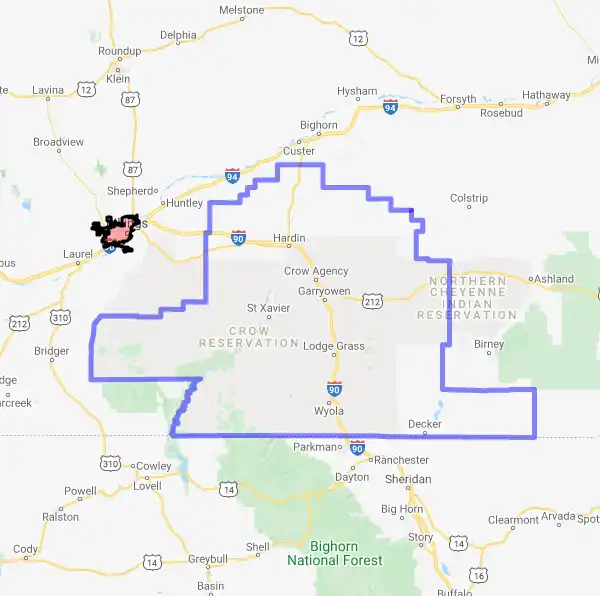 County level USDA loan eligibility boundaries for Big Horn, Montana