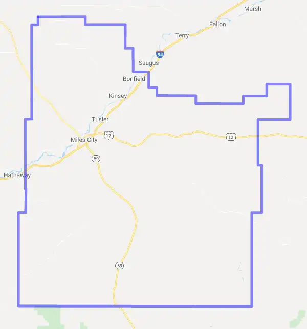 County level USDA loan eligibility boundaries for Custer, MT
