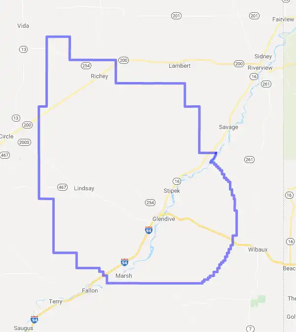 County level USDA loan eligibility boundaries for Dawson, Montana