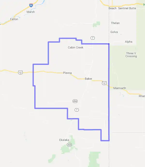 County level USDA loan eligibility boundaries for Fallon, Montana