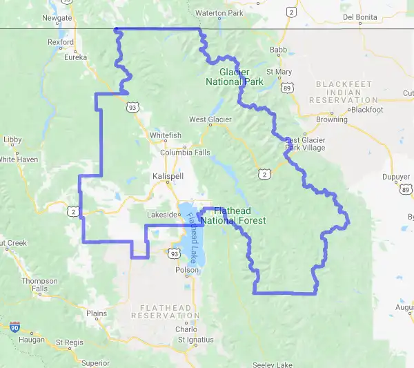 County level USDA loan eligibility boundaries for Flathead, Montana