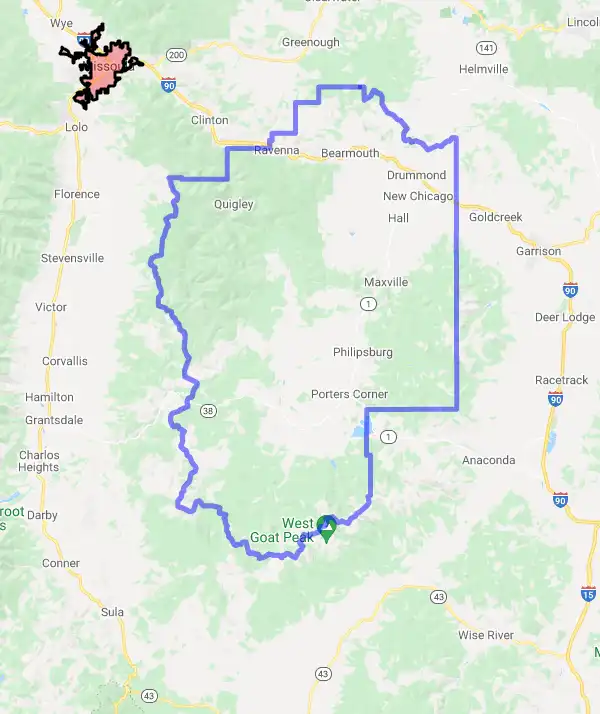 County level USDA loan eligibility boundaries for Granite, Montana
