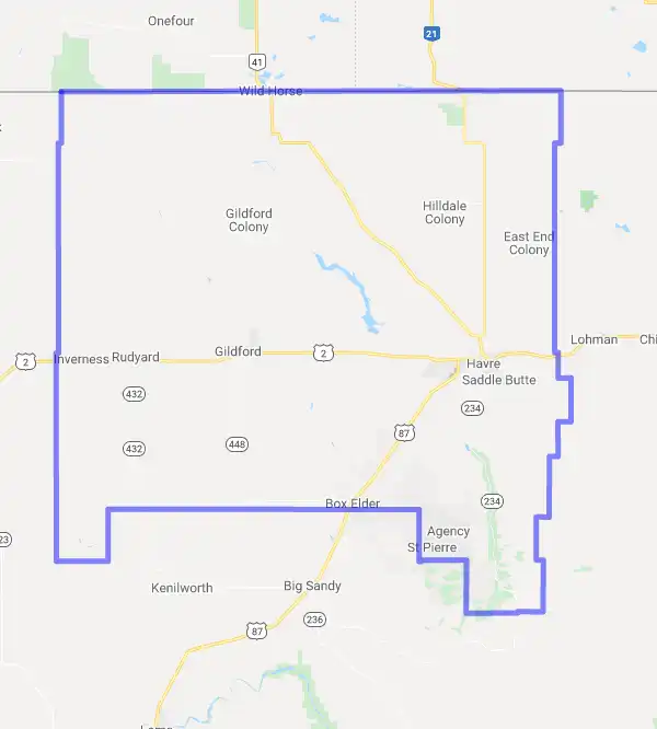 County level USDA loan eligibility boundaries for Hill, Montana