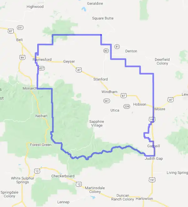 County level USDA loan eligibility boundaries for Judith Basin, Montana