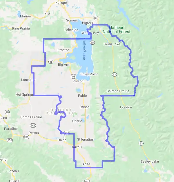 County level USDA loan eligibility boundaries for Lake, MT