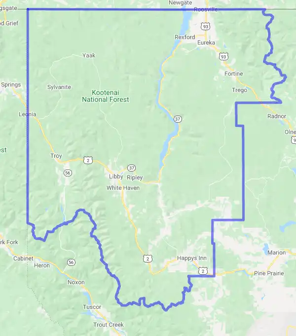 County level USDA loan eligibility boundaries for Lincoln, Montana