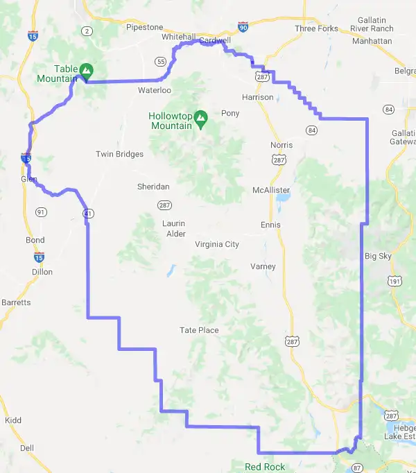 County level USDA loan eligibility boundaries for Madison, Montana