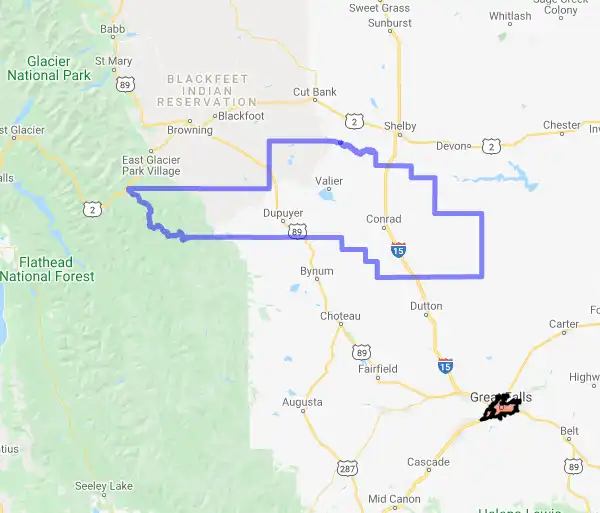 County level USDA loan eligibility boundaries for Pondera, Montana