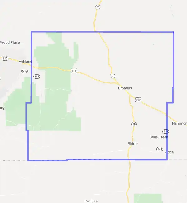 County level USDA loan eligibility boundaries for Powder River, MT
