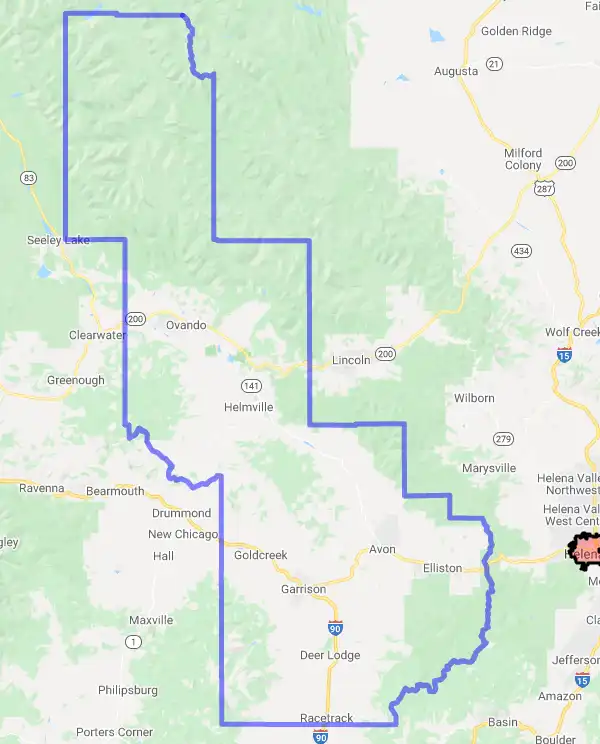 County level USDA loan eligibility boundaries for Powell, Montana