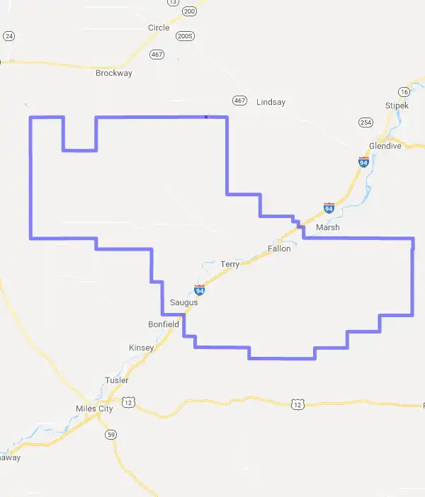 County level USDA loan eligibility boundaries for Prairie, Montana