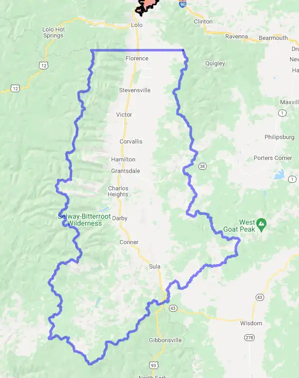 County level USDA loan eligibility boundaries for Ravalli, Montana