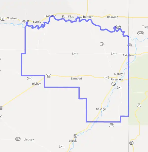 County level USDA loan eligibility boundaries for Richland, Montana