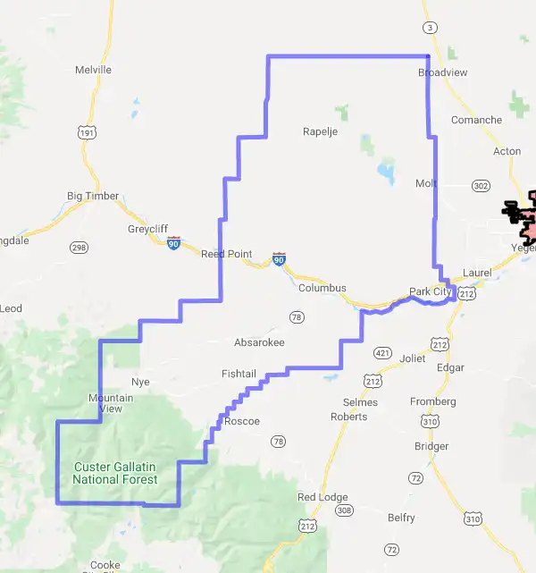 County level USDA loan eligibility boundaries for Stillwater, Montana
