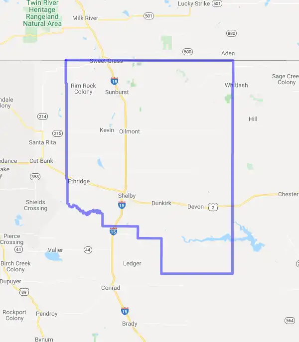 County level USDA loan eligibility boundaries for Toole, Montana