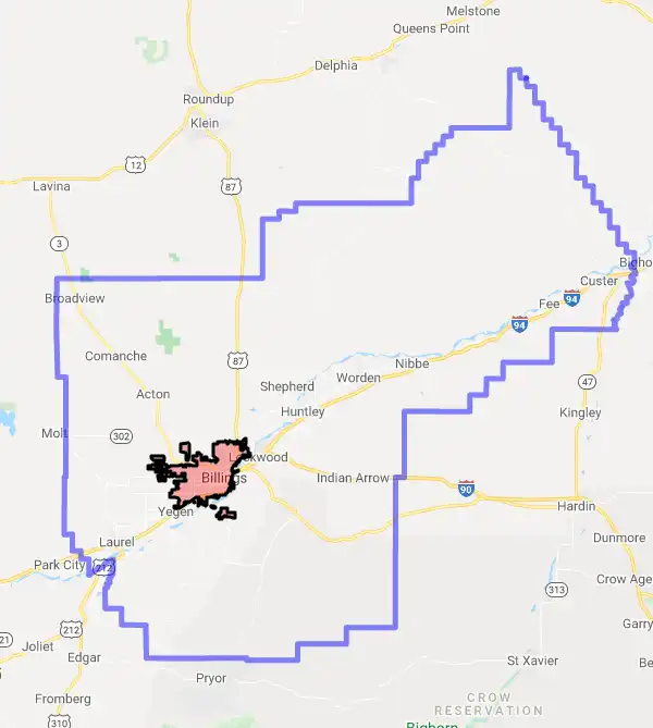 County level USDA loan eligibility boundaries for Yellowstone, Montana