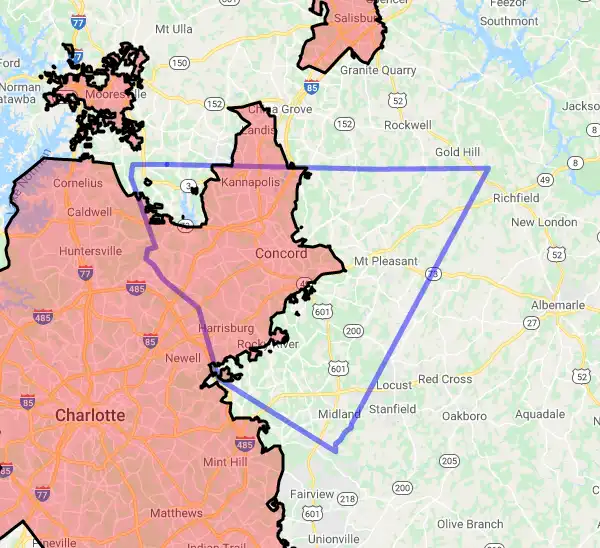 County level USDA loan eligibility boundaries for Cabarrus, North Carolina