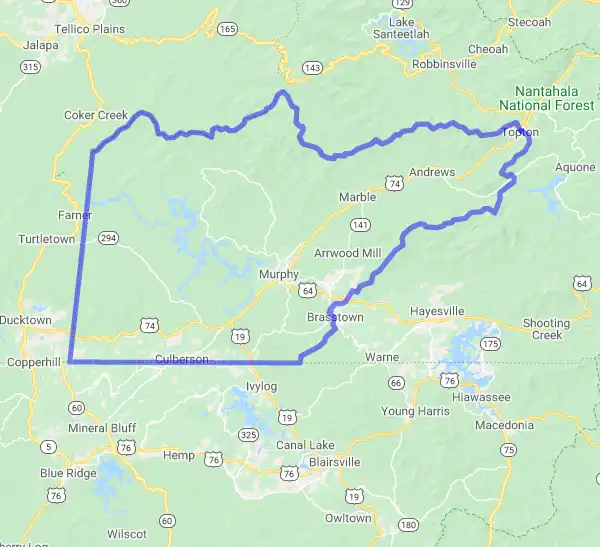 County level USDA loan eligibility boundaries for Cherokee, North Carolina
