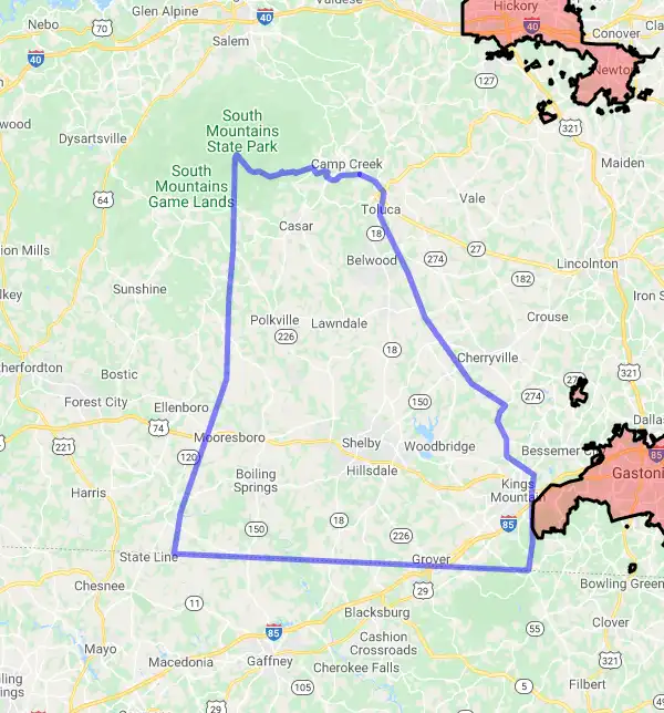 County level USDA loan eligibility boundaries for Cleveland, North Carolina
