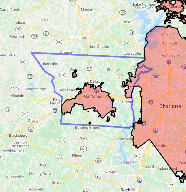County level USDA loan eligibility boundaries for Gaston, North Carolina