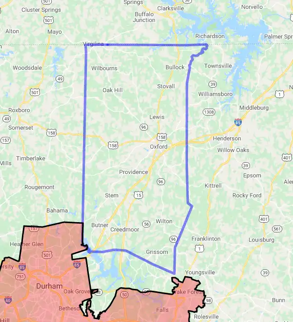 County level USDA loan eligibility boundaries for Granville, North Carolina