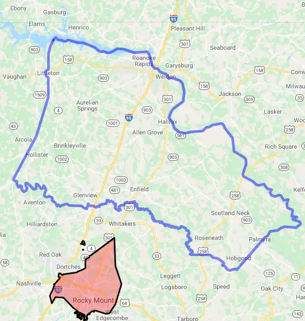 County level USDA loan eligibility boundaries for Halifax, North Carolina