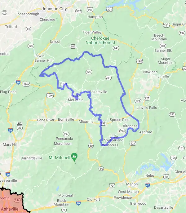 County level USDA loan eligibility boundaries for Mitchell, North Carolina
