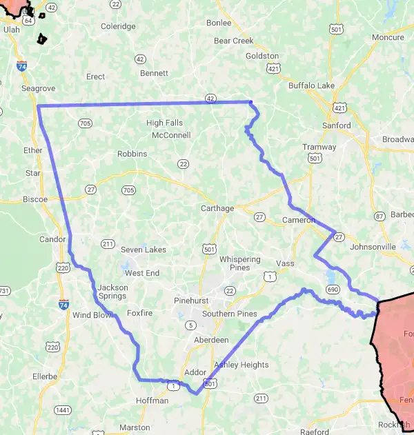 County level USDA loan eligibility boundaries for Moore, North Carolina