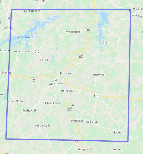 County level USDA loan eligibility boundaries for Person, North Carolina