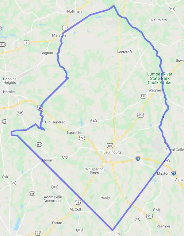 County level USDA loan eligibility boundaries for Scotland, North Carolina