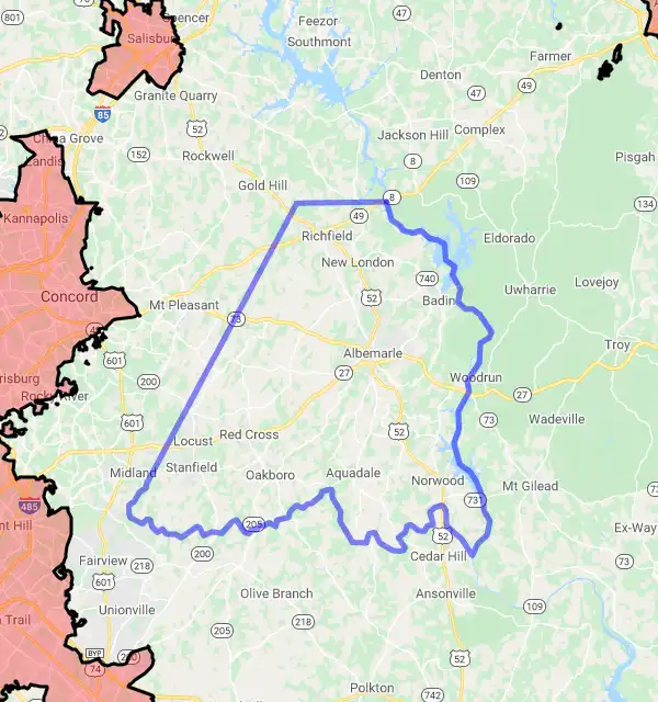 County level USDA loan eligibility boundaries for Stanly, North Carolina