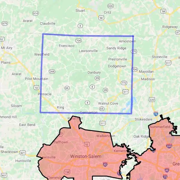 County level USDA loan eligibility boundaries for Stokes, North Carolina