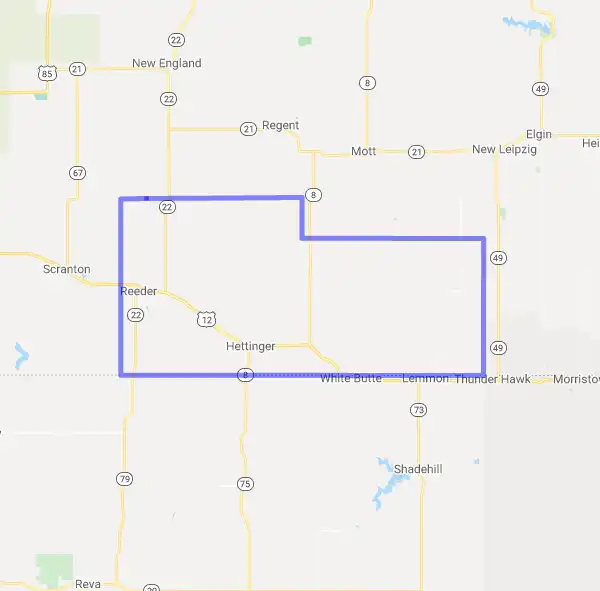 County level USDA loan eligibility boundaries for Adams, ND