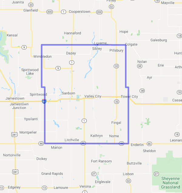 County level USDA loan eligibility boundaries for Barnes, ND