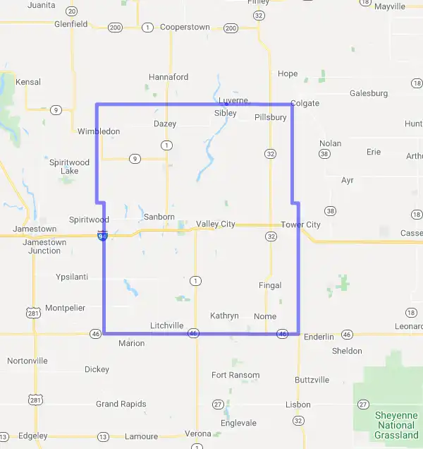 County level USDA loan eligibility boundaries for Barnes, North Dakota