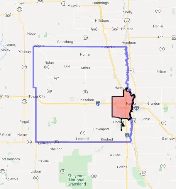 County level USDA loan eligibility boundaries for Cass, North Dakota