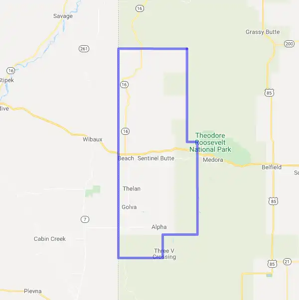 County level USDA loan eligibility boundaries for Golden Valley, ND