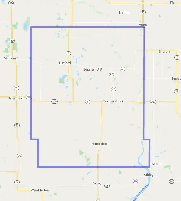 County level USDA loan eligibility boundaries for Griggs, ND