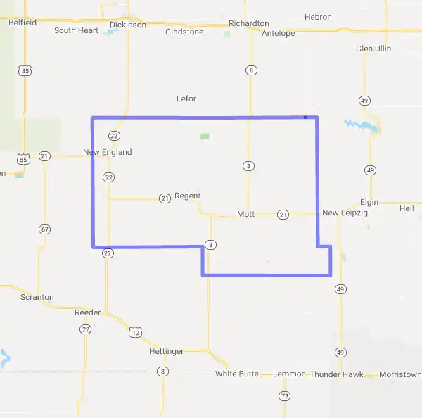 County level USDA loan eligibility boundaries for Hettinger, North Dakota
