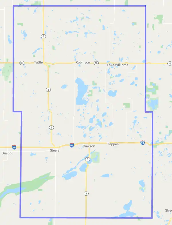 County level USDA loan eligibility boundaries for Kidder, North Dakota