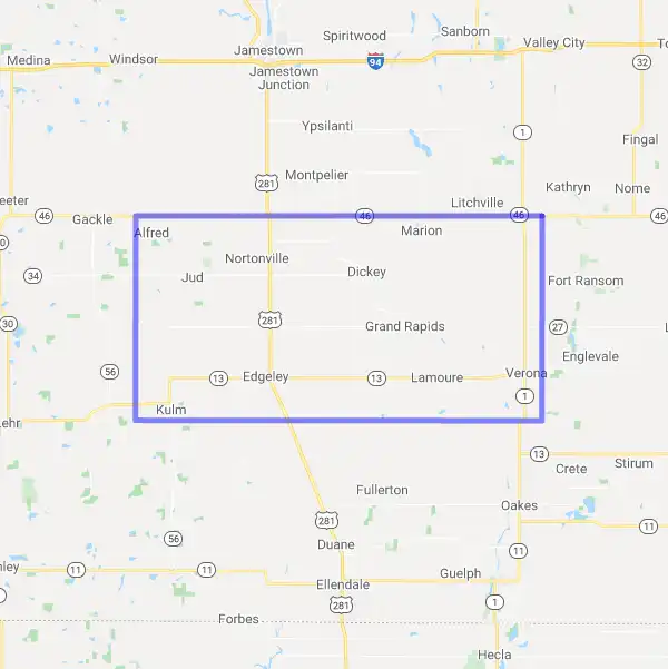 County level USDA loan eligibility boundaries for LaMoure, North Dakota
