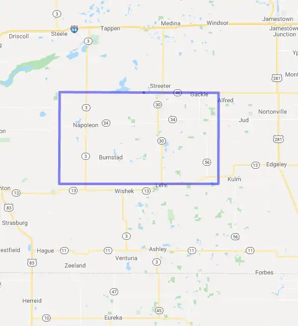 County level USDA loan eligibility boundaries for Logan, ND