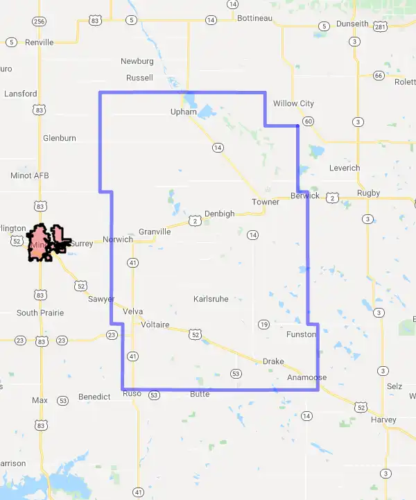 County level USDA loan eligibility boundaries for McHenry, North Dakota