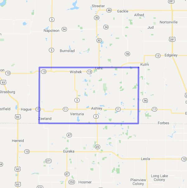 County level USDA loan eligibility boundaries for McIntosh, ND