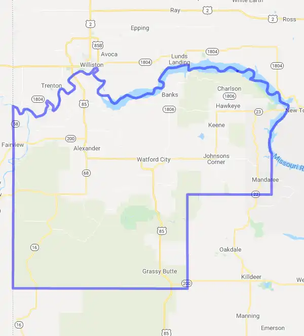 County level USDA loan eligibility boundaries for McKenzie, North Dakota