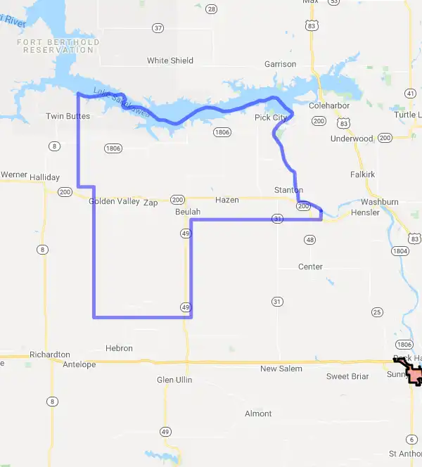 County level USDA loan eligibility boundaries for Mercer, North Dakota